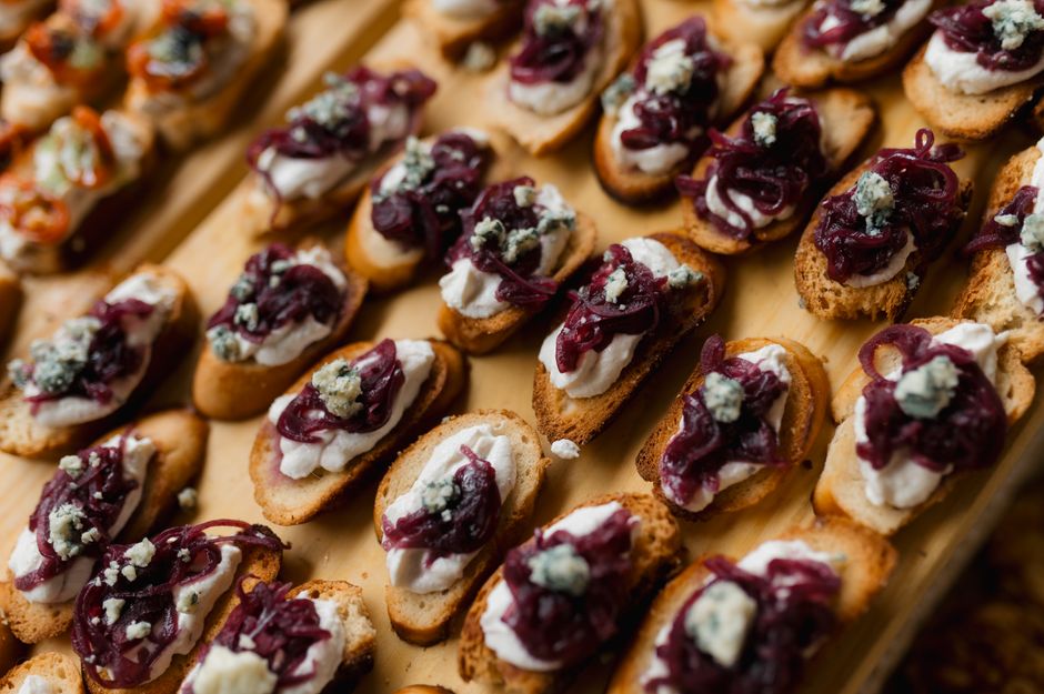 Elegant wedding catering appetizers being served